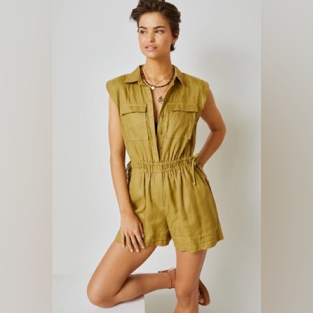 Anthropologie | Mon Renn Lena Linen playsuit romper size small